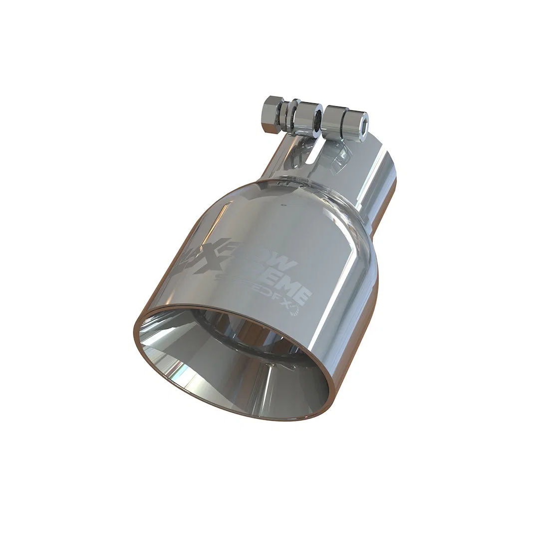 TP012540 – SPEEDFX Exhaust Tail Pipe Tip, 2-1/2 Inch Inlet 4 Inch Outlet 304 Stainless Steel Round Angle Cut Double W...